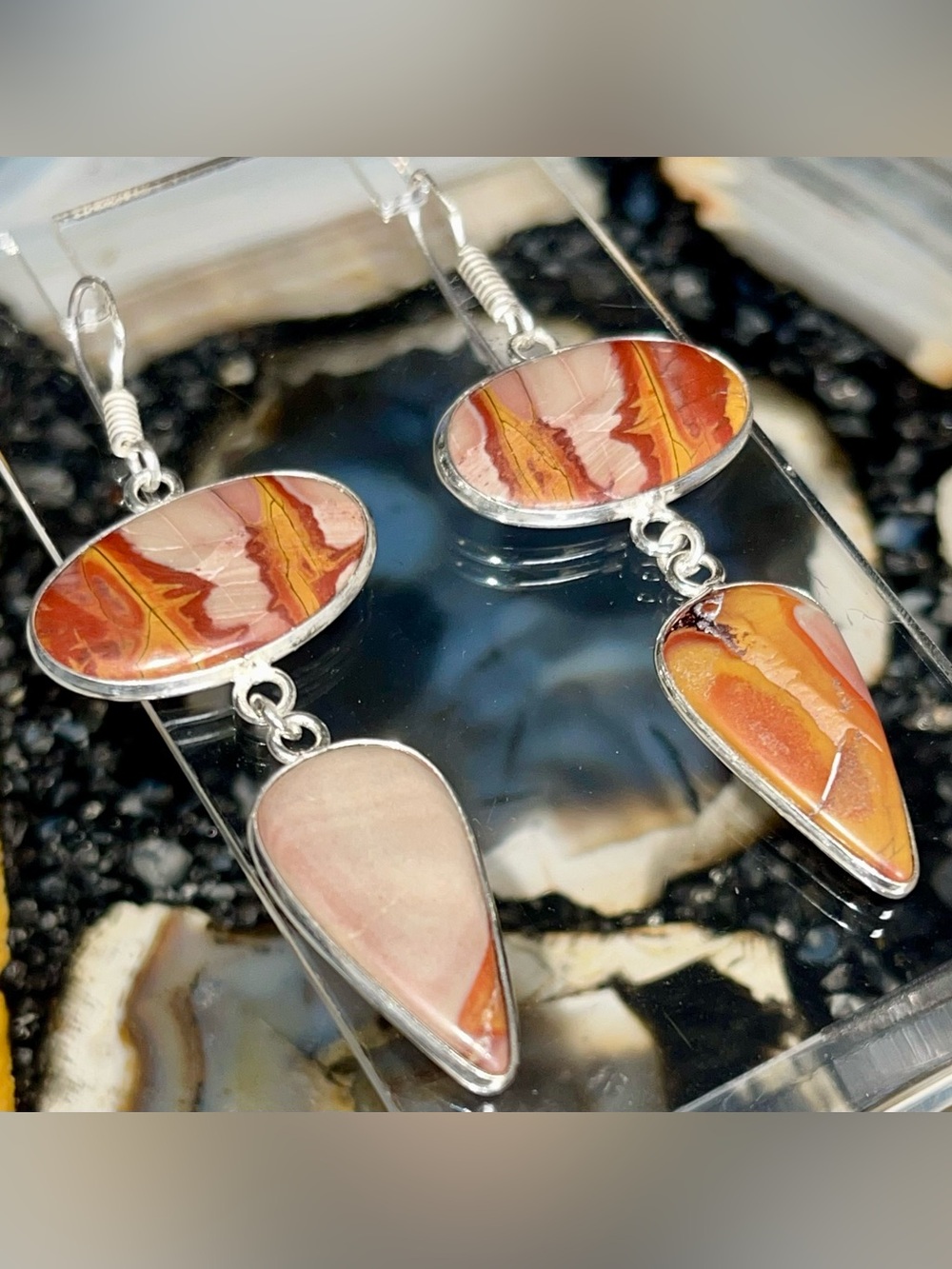 Rusty Red & Gray Noreena Jasper Earrings 2 1/2”